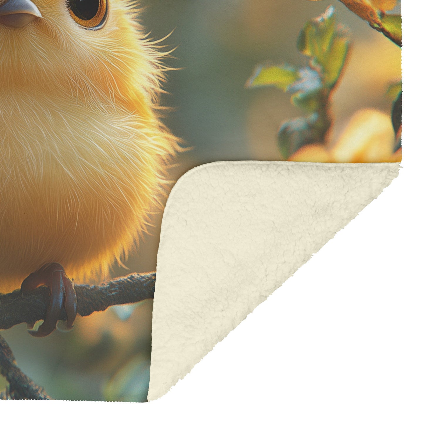 Yellow Bird Perched on Flowering Tree Branch Cozy Fleece Sherpa Blanket - Awakening Righteousness
