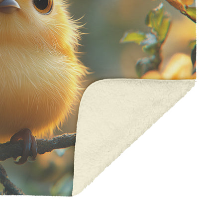 Yellow Bird Perched on Flowering Tree Branch Cozy Fleece Sherpa Blanket - Awakening Righteousness