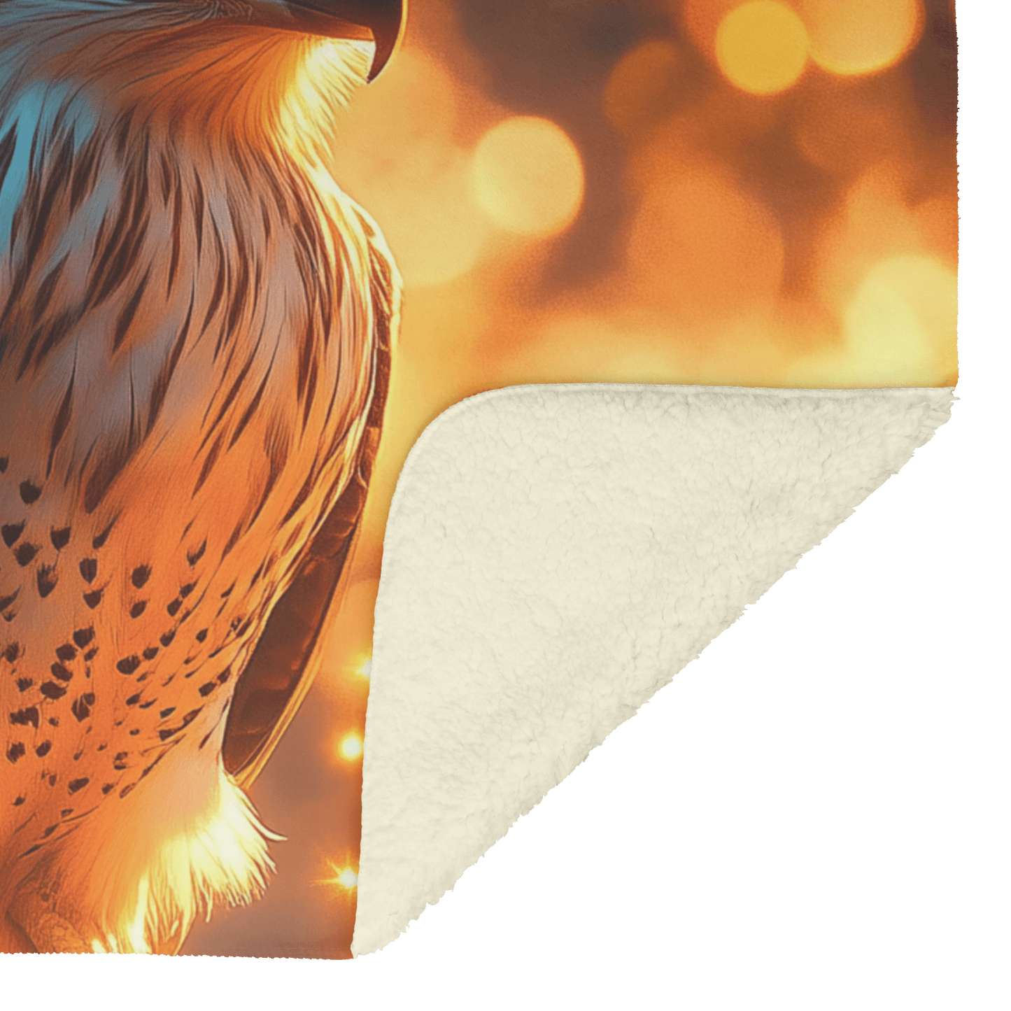 Young Eagle Perched on Glowing Tree Branch Surrounded by Shimmering Fireflies and Twilight Hues Fleece Sherpa Blanket - Awakening Righteousness