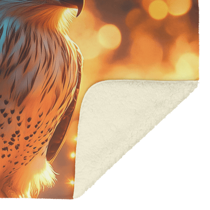 Young Eagle Perched on Glowing Tree Branch Surrounded by Shimmering Fireflies and Twilight Hues Fleece Sherpa Blanket - Awakening Righteousness