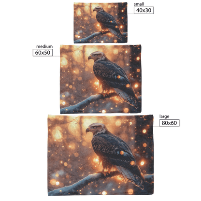 Young Eagle Perched on Glowing Tree Branch Surrounded by Shimmering Fireflies and Twilight Hues Fleece Sherpa Blanket - Awakening Righteousness