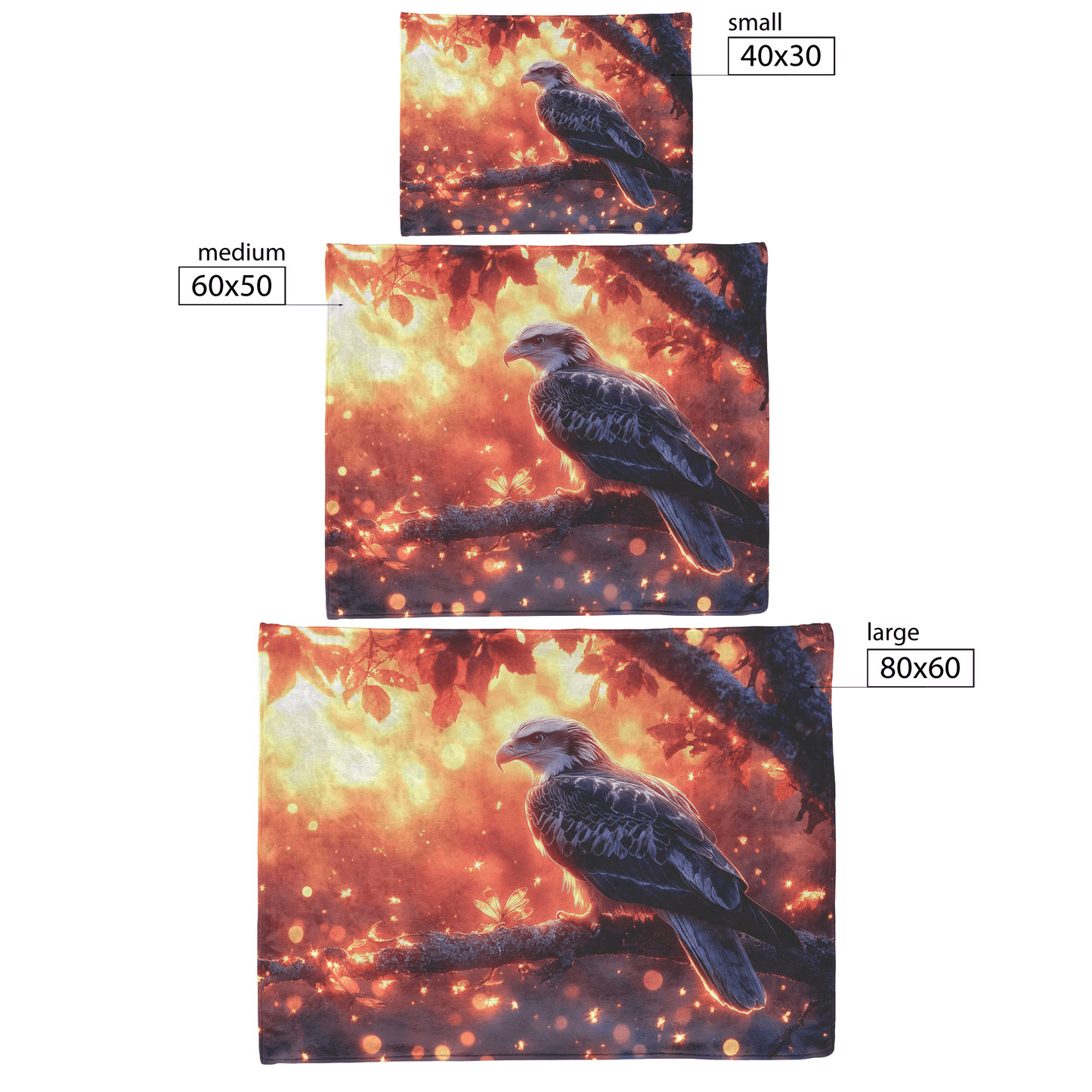 Young Eagle Perched on Glowing Tree Branch Surrounded by Shimmering Fireflies and Twilight Hues Fleece Sherpa Blanket - Awakening Righteousness