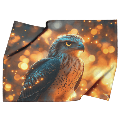 Young Eagle Perched on Glowing Tree Branch Surrounded by Shimmering Fireflies and Twilight Hues Fleece Sherpa Blanket - Awakening Righteousness