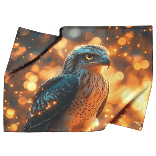 Young Eagle Perched on Glowing Tree Branch Surrounded by Shimmering Fireflies and Twilight Hues Fleece Sherpa Blanket - Awakening Righteousness