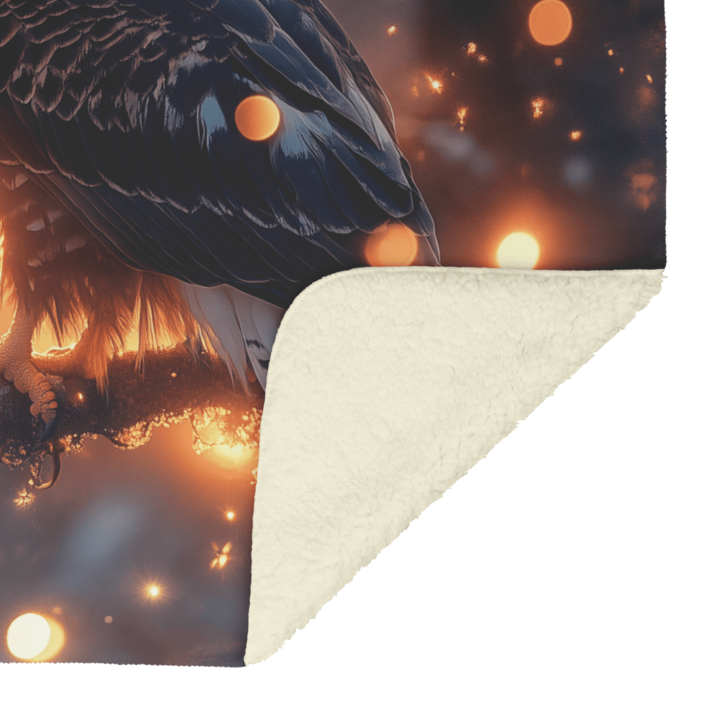 Young Eagle Perched on Glowing Tree Branch Surrounded by Shimmering Fireflies and Twilight Hues Fleece Sherpa Blanket - Awakening Righteousness