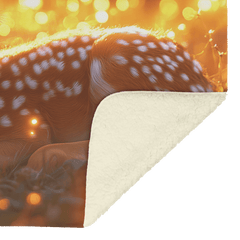 Young Fawn Resting in Golden Meadow with Glowing Fireflies and Warm Sunset Hues Fleece Sherpa Blanket - Awakening Aesthetics