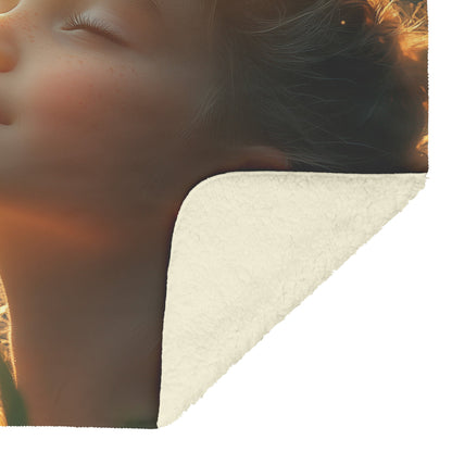 Young Girl in Golden Sunlight Amidst Blooming Flowers Cozy Christian Fleece Sherpa Blanket - Awakening Righteousness