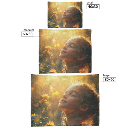 Young Girl in Golden Sunlight Amidst Blooming Flowers Cozy Christian Fleece Sherpa Blanket - Awakening Righteousness