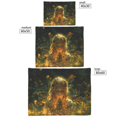 Young Girl Praying Surrounded by Glowing Fireflies and Tall Grasses Cozy Christian Fleece Sherpa Blanket - Awakening Righteousness