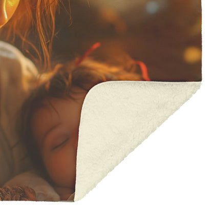 Young Mother Praying Over Sleeping Baby in Cozy Home with Golden Sunlight Cozy Christian Fleece Sherpa Blanket - Awakening Righteousness