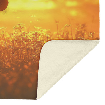 Zebra in Golden Savanna Sherpa Fleece Blanket Glowing Sunset Soft Light Stripes Illuminated Peaceful Wildlife Scene - Awakening Righteousness