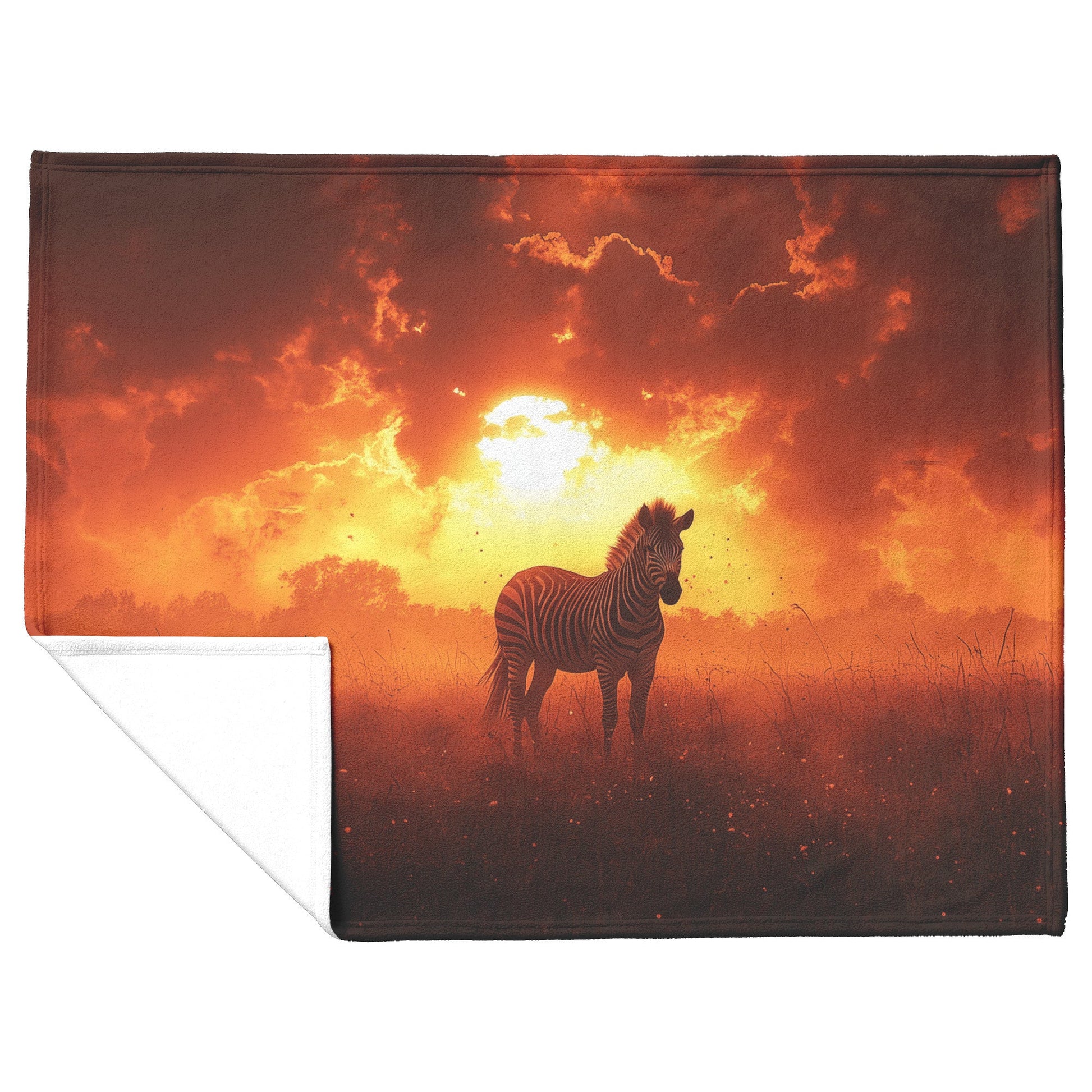 Zebra Silhouette Against Glowing Orange Sky Sherpa Fleece Blanket Dusty Clouds Swirling Serene Wildlife Scene - Awakening Righteousness