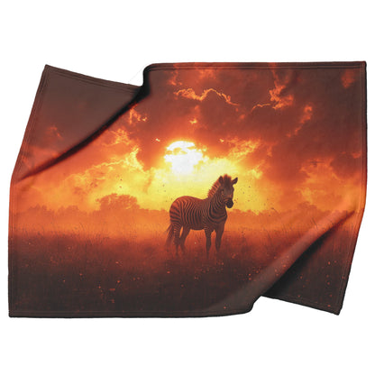 Zebra Silhouette Against Glowing Orange Sky Sherpa Fleece Blanket Dusty Clouds Swirling Serene Wildlife Scene - Awakening Righteousness