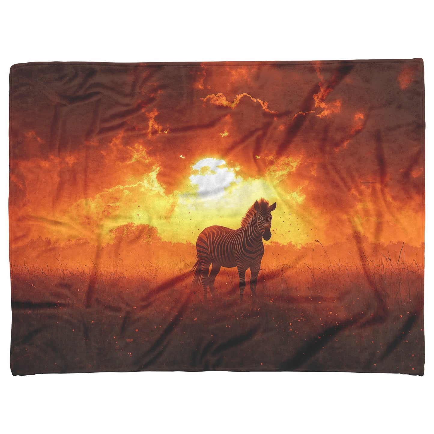 Zebra Silhouette Against Glowing Orange Sky Sherpa Fleece Blanket Dusty Clouds Swirling Serene Wildlife Scene - Awakening Righteousness