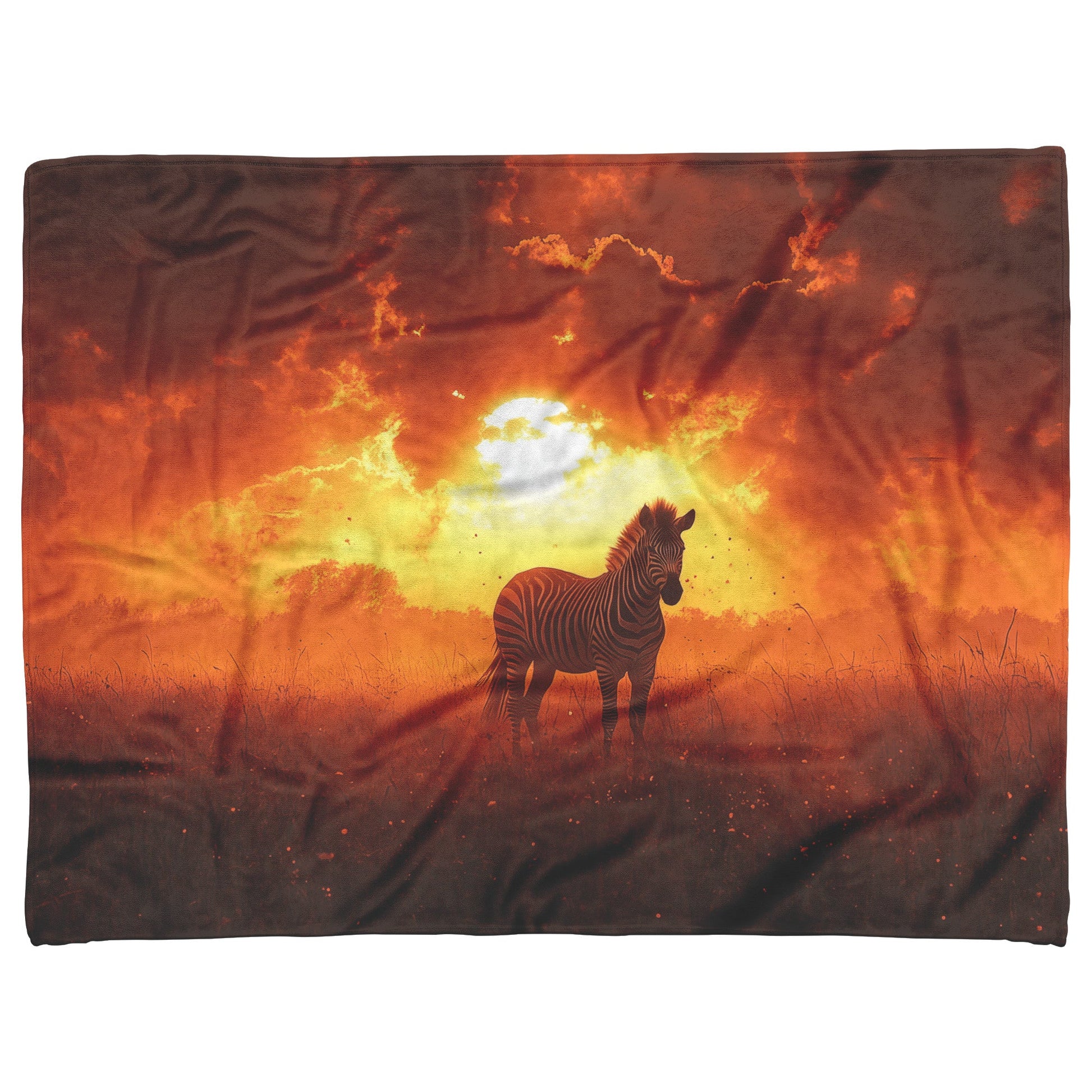Zebra Silhouette Against Glowing Orange Sky Sherpa Fleece Blanket Dusty Clouds Swirling Serene Wildlife Scene - Awakening Righteousness