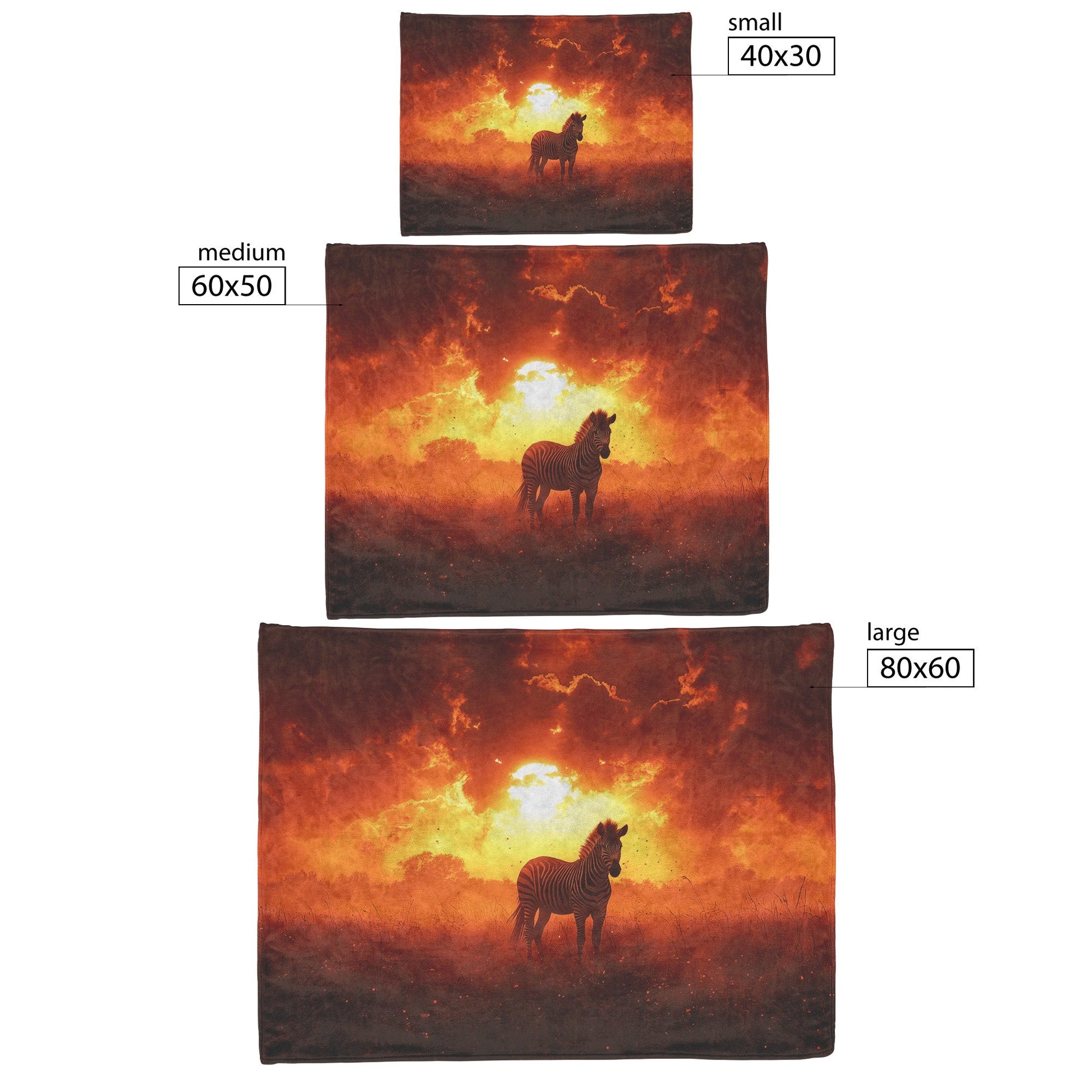 Zebra Silhouette Against Glowing Orange Sky Sherpa Fleece Blanket Dusty Clouds Swirling Serene Wildlife Scene - Awakening Righteousness