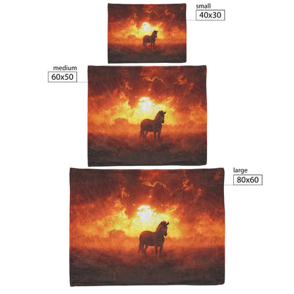 Zebra Silhouette Against Glowing Orange Sky Sherpa Fleece Blanket Dusty Clouds Swirling Serene Wildlife Scene - Awakening Righteousness