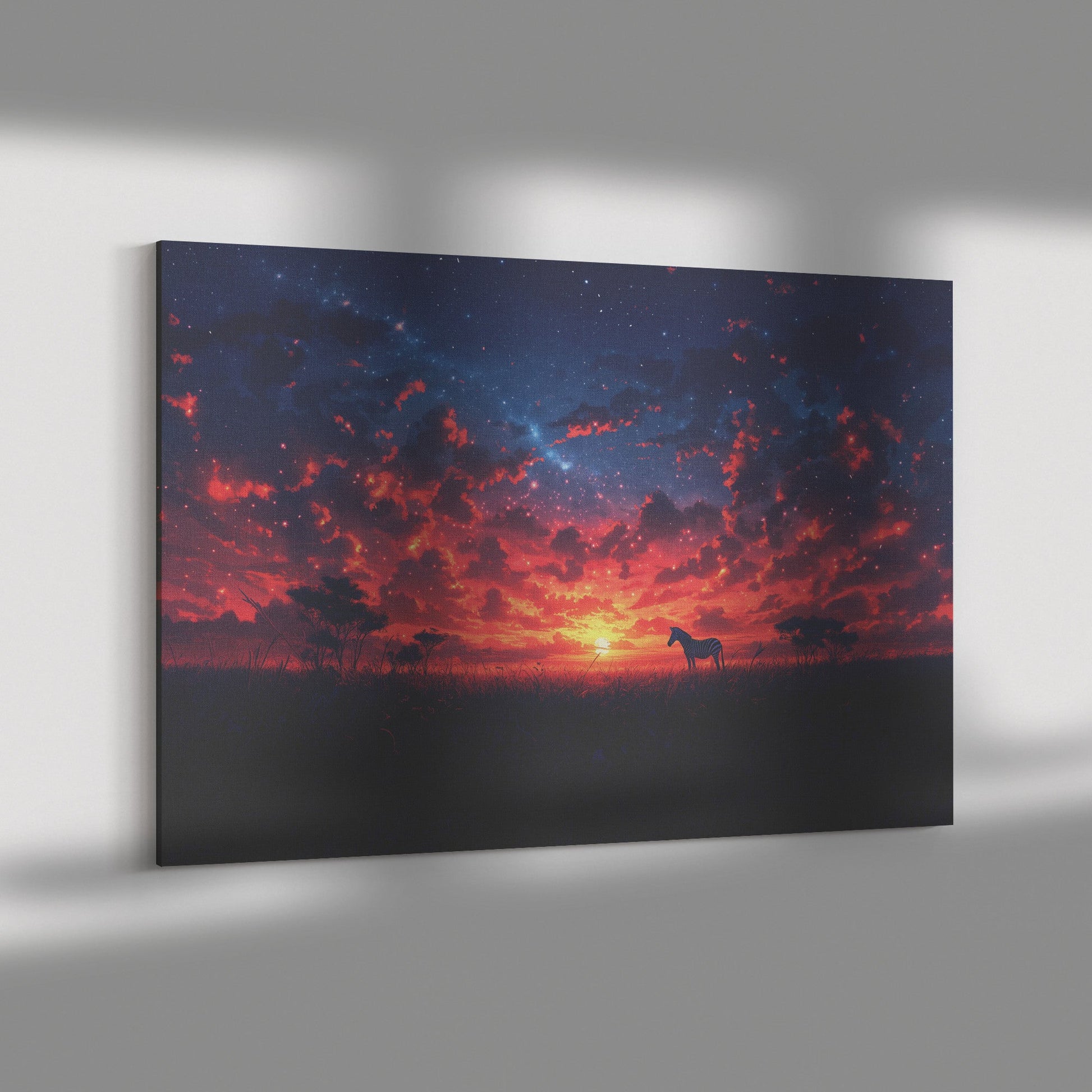 Zebra Standing Under Twilight Sky with Glowing Stars Peaceful Savanna Landscape Canvas Wall Art Decor - Awakening Righteousness