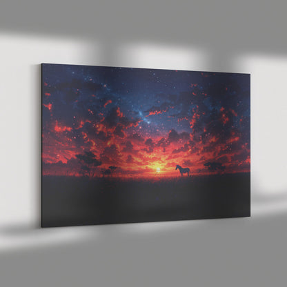 Zebra Standing Under Twilight Sky with Glowing Stars Peaceful Savanna Landscape Canvas Wall Art Decor - Awakening Righteousness