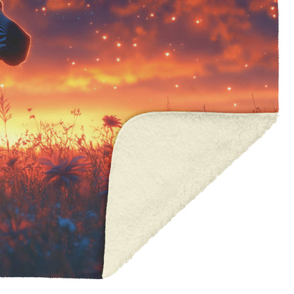 Zebra Under Twilight Sky Sherpa Fleece Blanket Glowing Stars Peaceful Savanna Vibrant Wildlife Scene - Awakening Righteousness