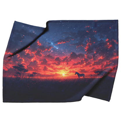 Zebra Under Vibrant Twilight Sky Sherpa Fleece Blanket Glowing Stars Peaceful Savanna Landscape Cozy Home Decor - Awakening Righteousness