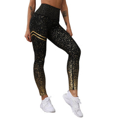 New Hotsale Women Gold Print Leggings No Transparent Exercise Fitness Leggings Push Up Workout Female Pants