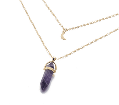 Natural Stone Moon Choker Gold Color Crystal Pendant Necklace
