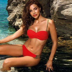 2020 Sexy Solid Color Women Bandeau Push Up Beachwear Bikini Set - Awakening Aesthetics