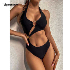 2021 Sexy Hollow One Piece Swimsuit Bandage Push Up High Waist Monokini Swimwear - Awakening Aesthetics