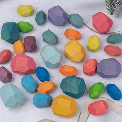 Children's Wooden Colored Stone Jenga Building Block Educational Toy