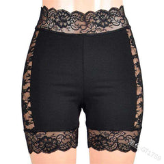 3XL Women High Waist Sexy Slim Lace Ruffles Cutout Short Leggings - Awakening Aesthetics