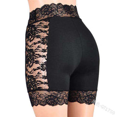 3XL Women High Waist Sexy Slim Lace Ruffles Cutout Short Leggings - Awakening Aesthetics