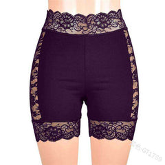 3XL Women High Waist Sexy Slim Lace Ruffles Cutout Short Leggings - Awakening Aesthetics