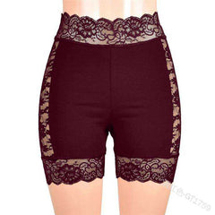3XL Women High Waist Sexy Slim Lace Ruffles Cutout Short Leggings - Awakening Aesthetics