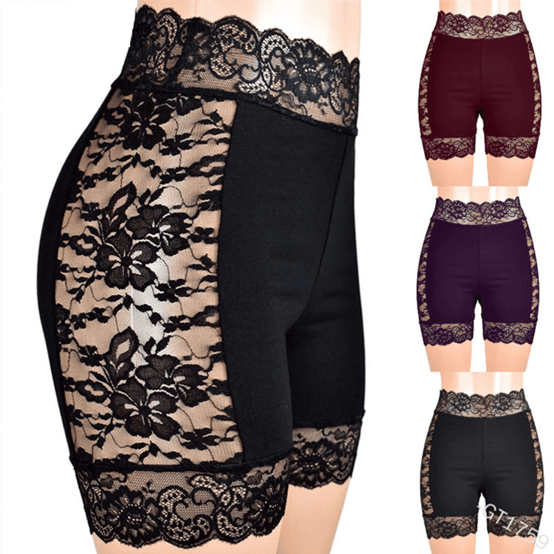 3XL Women High Waist Sexy Slim Lace Ruffles Cutout Short Leggings - Awakening Aesthetics