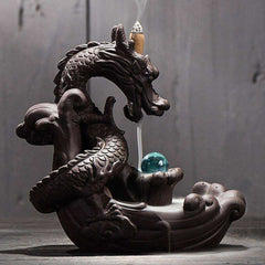 Ceramic Backflow Incense Burner Dragon With Crystal Ball home decoration