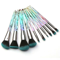 10 Pcs Crystal And Diamond Transparent Handle Makeup Brush Set