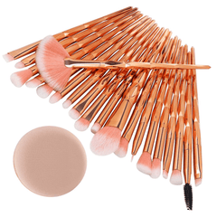 20Pcs Aesthetic Diamond Makeup Brushes with Powder Pouf Set