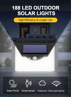 188 LED Solar Light Outdoor 3&4Modes Lamp Waterproof  Motion Sensor