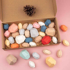 Children's Wooden Colored Stone Jenga Building Block Educational Toy