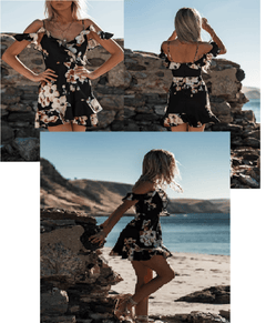 Off Shoulder Floral Chiffon  Dress