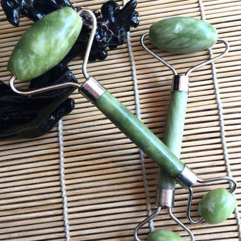 Double Head Green Jade Roller Facial Slimming Elliptical Massager