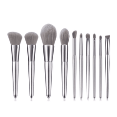 10pcs Eyebrow and Eye Shadow Makeup Brushes Silver Set