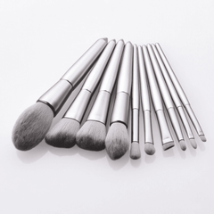 10pcs Eyebrow and Eye Shadow Makeup Brushes Silver Set