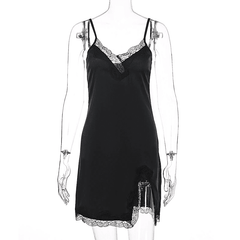 Lace Patchwork V-neck Slip Mini Sleepwear Dress