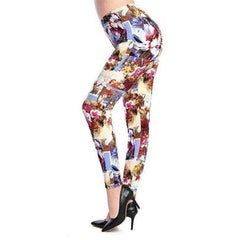 New 2021 Fashion Plus Size Print Flower Guitar Plaid Thin Nine Leggings - Awakening Aesthetics