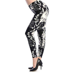 New 2021 Fashion Plus Size Print Flower Guitar Plaid Thin Nine Leggings - Awakening Aesthetics