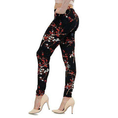 New 2021 Fashion Plus Size Print Flower Guitar Plaid Thin Nine Leggings - Awakening Aesthetics