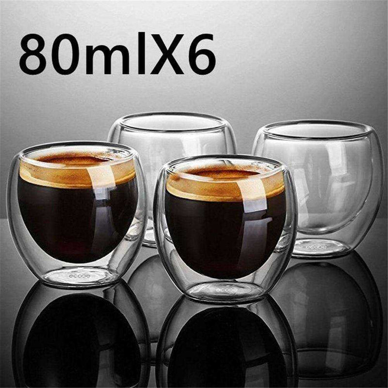 New 6Pcs 80ml 2.7oz Double Walled Heat Insulated Tea Coffee Cup - Awakening Aesthetics
