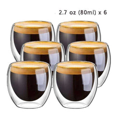 New 6Pcs 80ml 2.7oz Double Walled Heat Insulated Tea Coffee Cup - Awakening Aesthetics